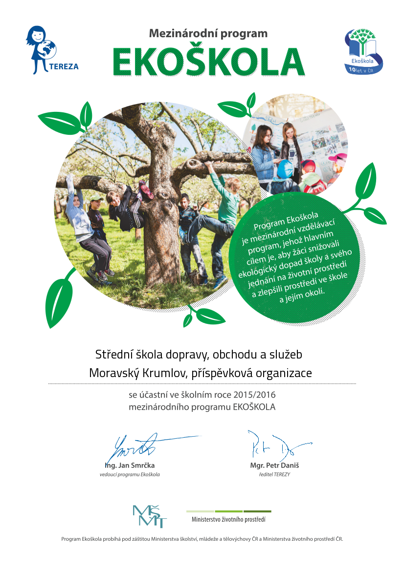Tereza - certifikat - Ekoskola 2015